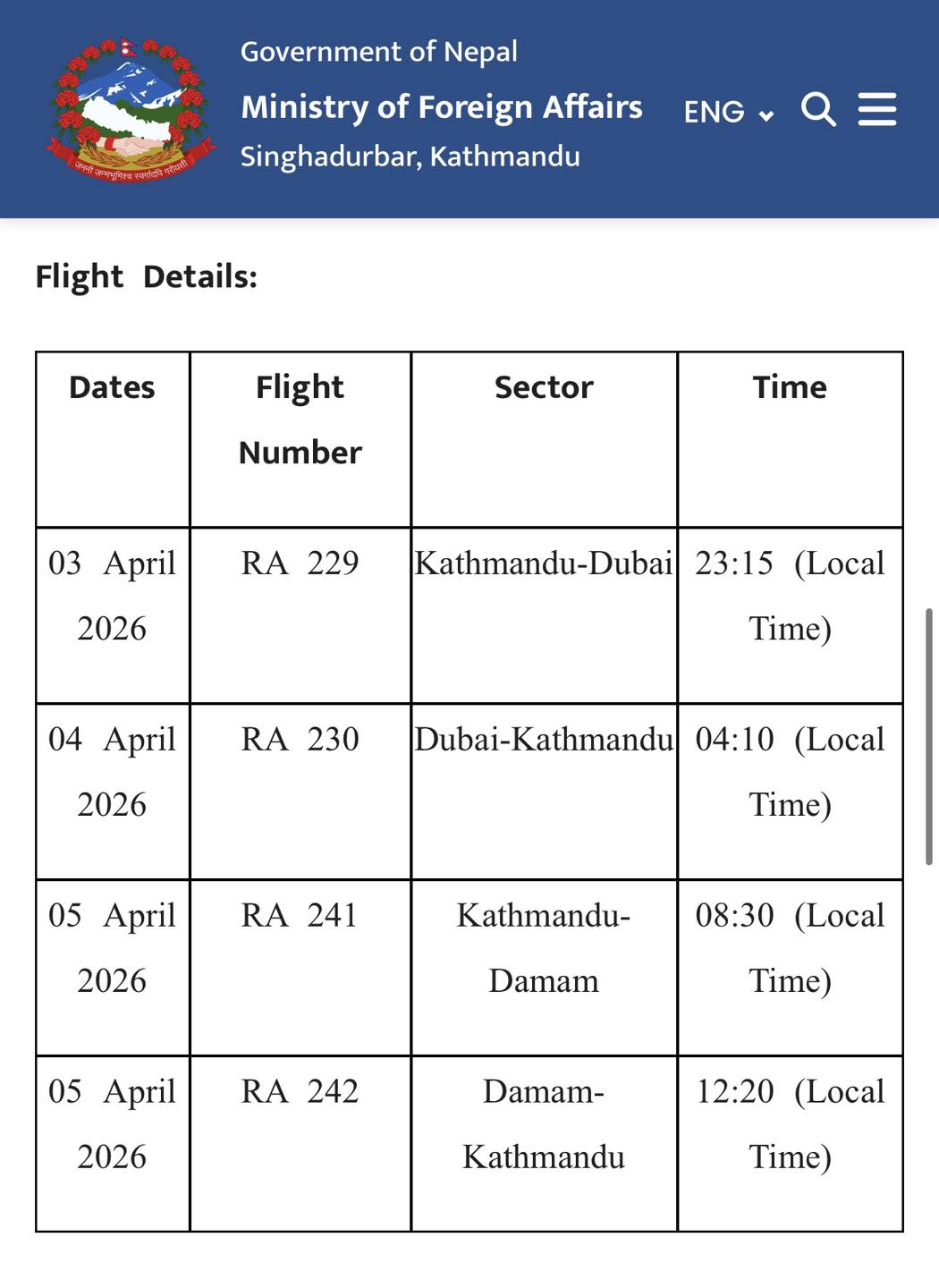 Flight details